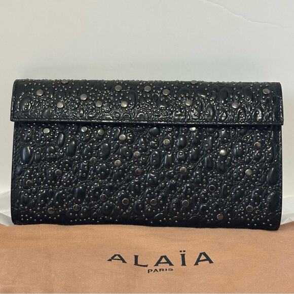 Alaia Crocodile Embossed Studded Leather Pochette Clutch Bag - Picture 2 of 10